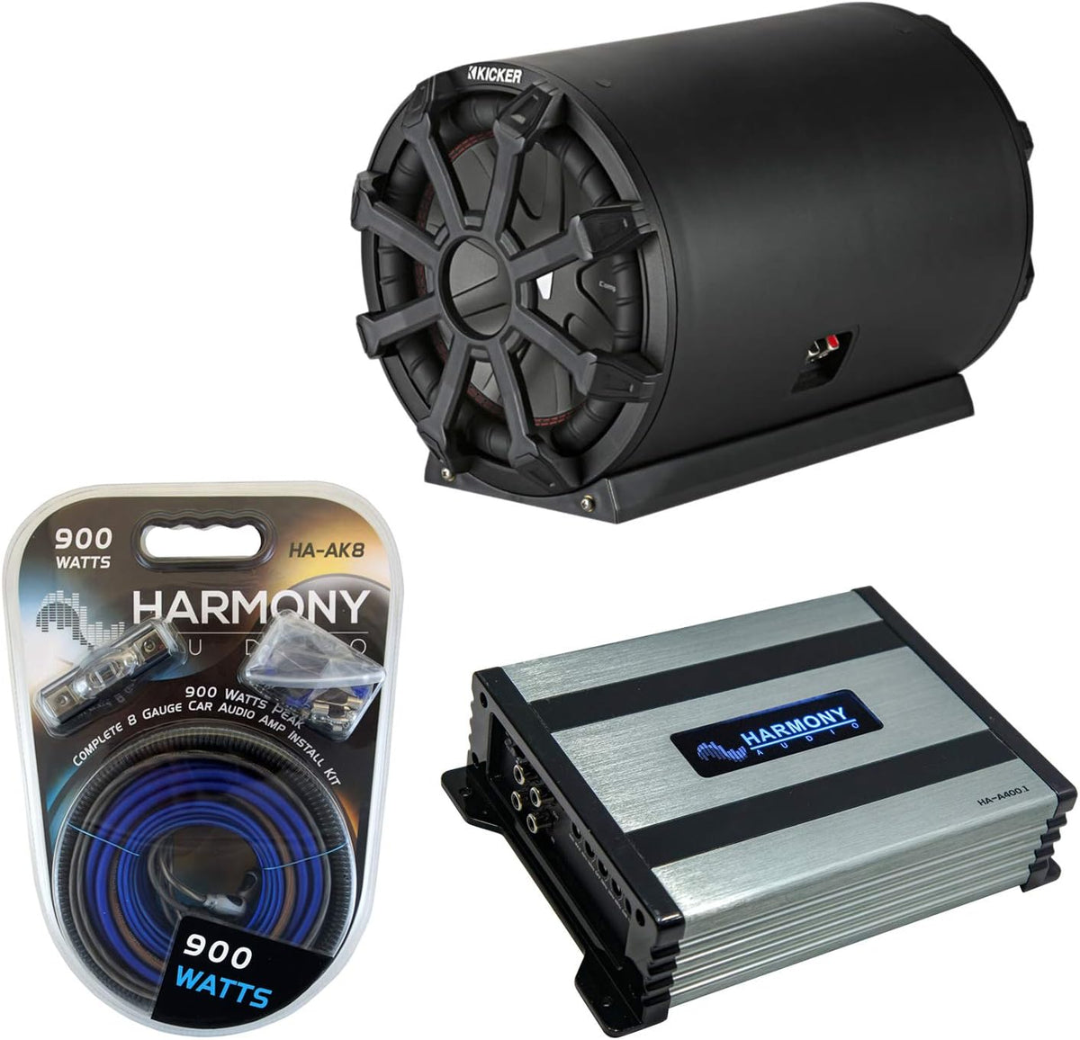 10" Bass Tube Sub Box with Amplifier and 8Ga Amp Install Kit I49736