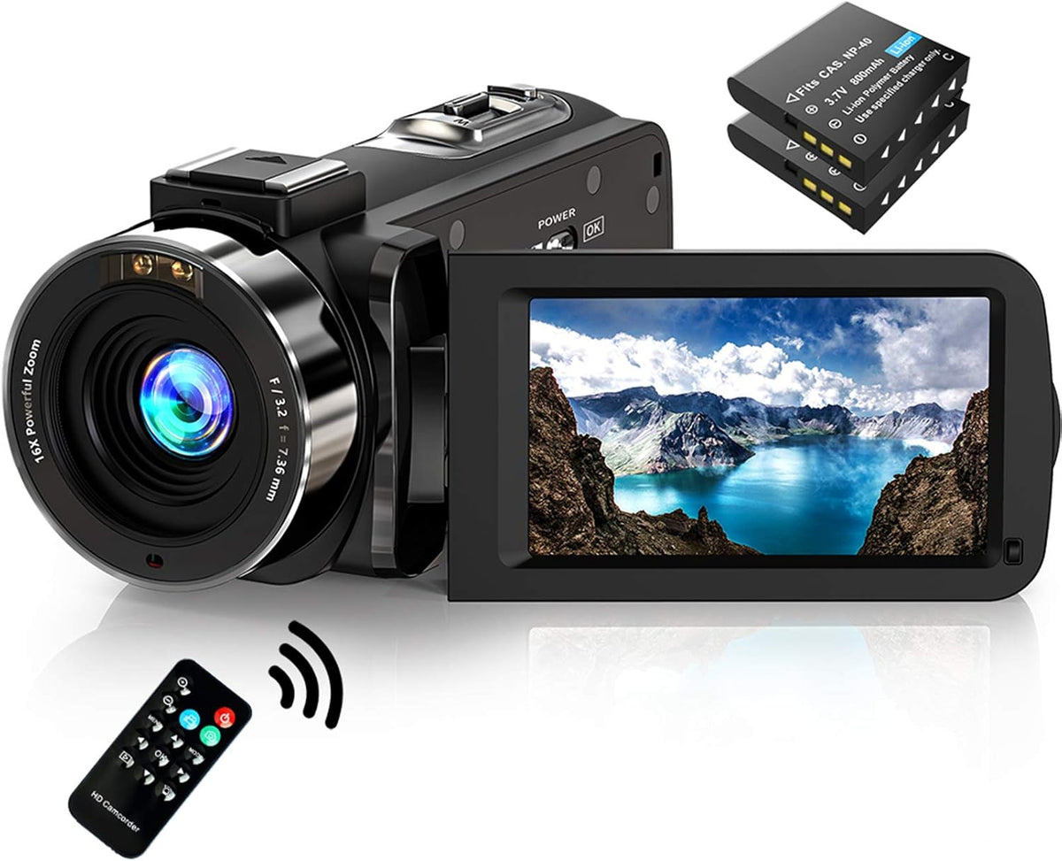 FHD 1080P 30FPS 36MP Camcorder with IR Night Vision and 2 Batteries Q867