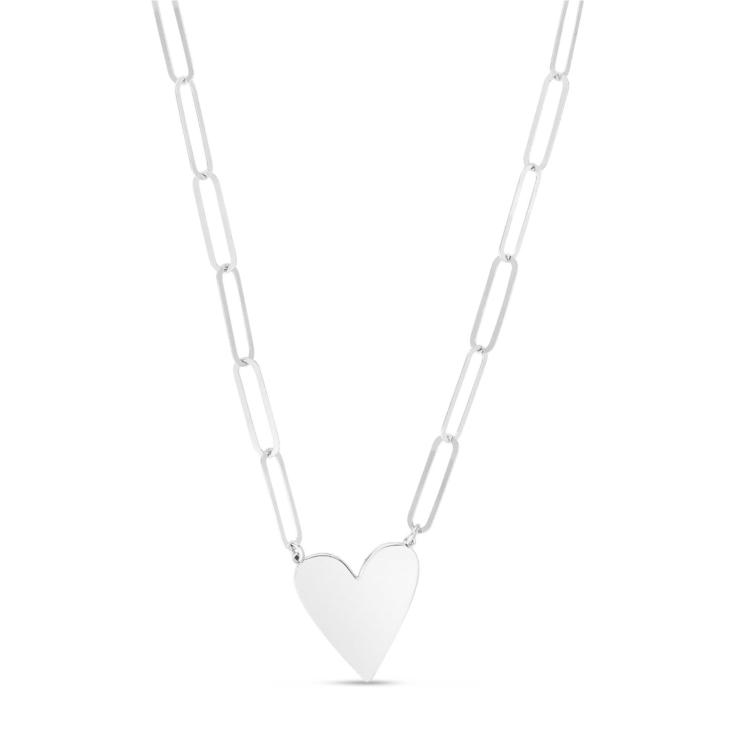 Sterling Silver Heart Paperclip Link Necklace with Lobster Clasp - 18" Z18665