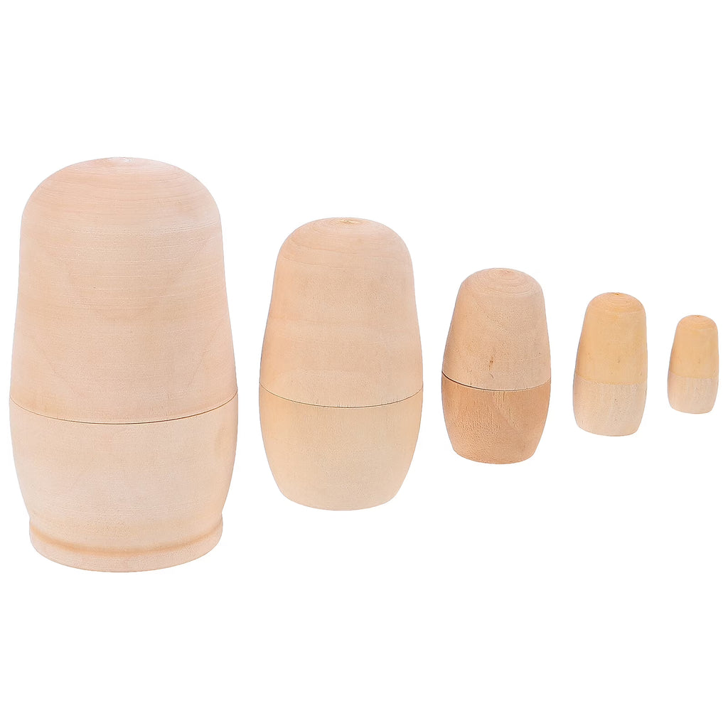 5Pcs Unpainted Wooden Nesting Dolls (Khaki) N396761