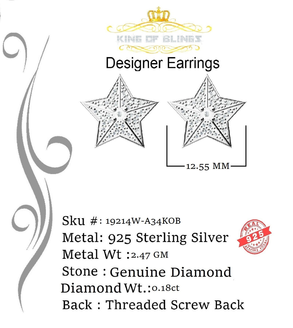925 Sterling Silver Diamond Stud Star Earrings S8284