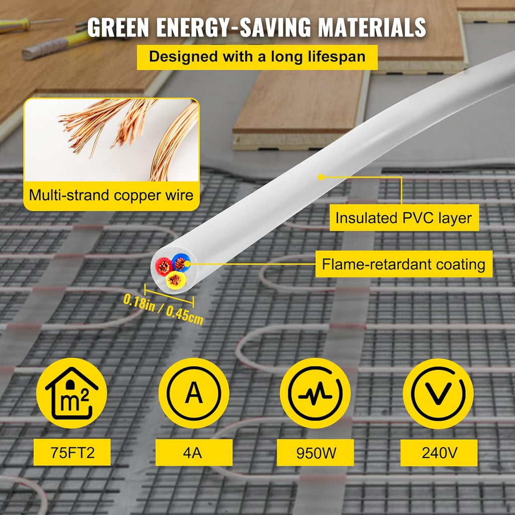 75 Square Feet Floor Heating Cable with Temperature Control Panel N986242