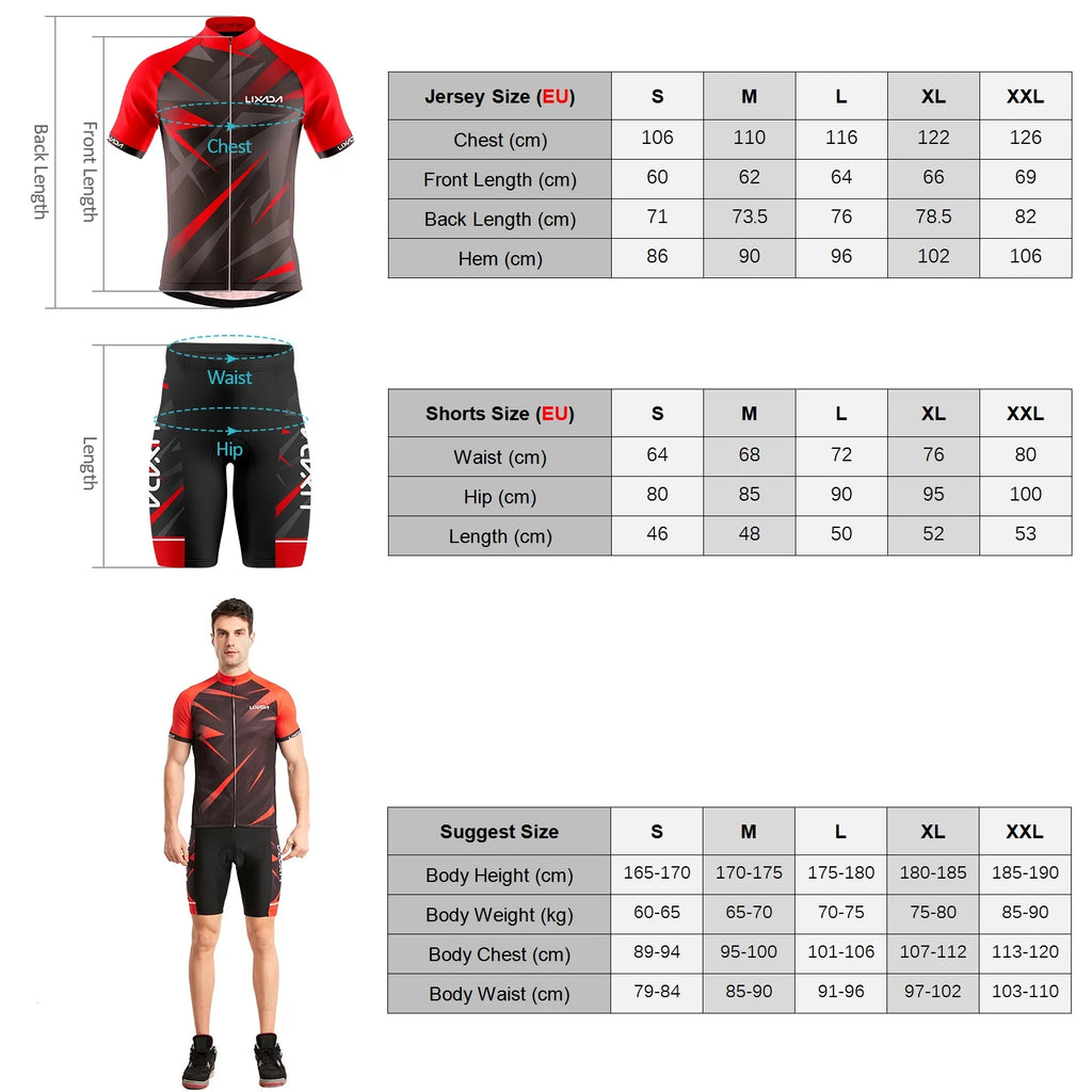 Breathable Cycling Jersey Short Sleeve Bike Shirt Padded Shorts MTB Suit V286