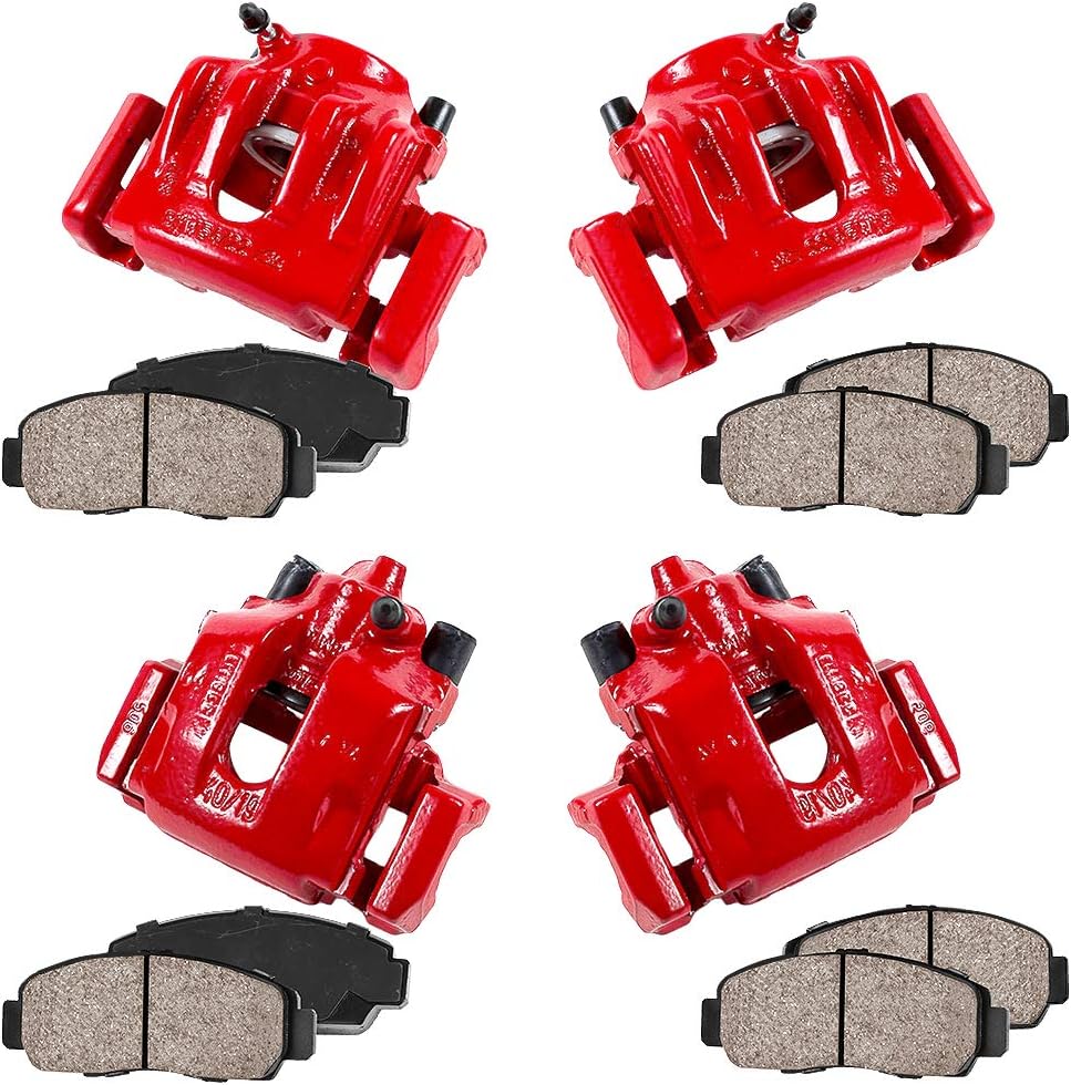 Red Powder Coated Caliper + Ceramic Brake Pads Kit B390082