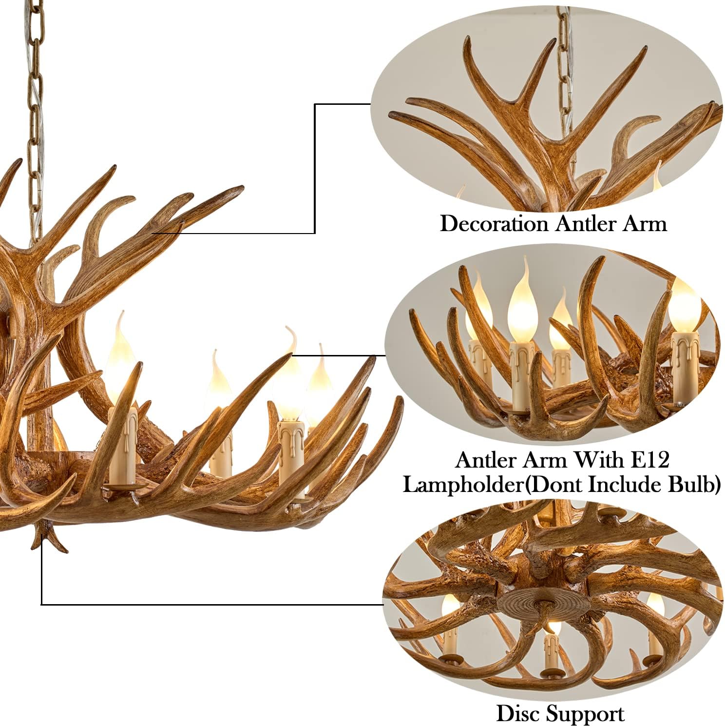 Antique Resin Deer Horn Chandelier 9 Lights M607535