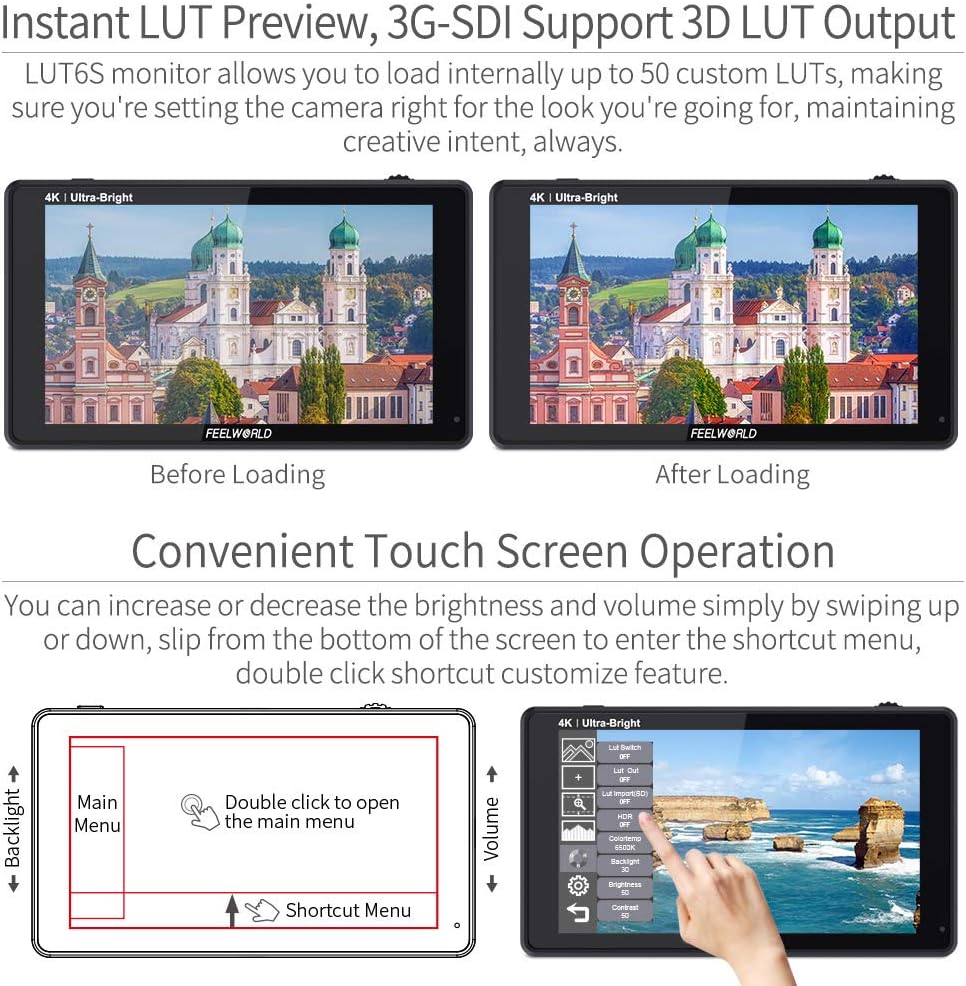6 Inch 2600nits Touch Screen Field Monitor with 3G-SDI 4K HDMI Input Output T8589