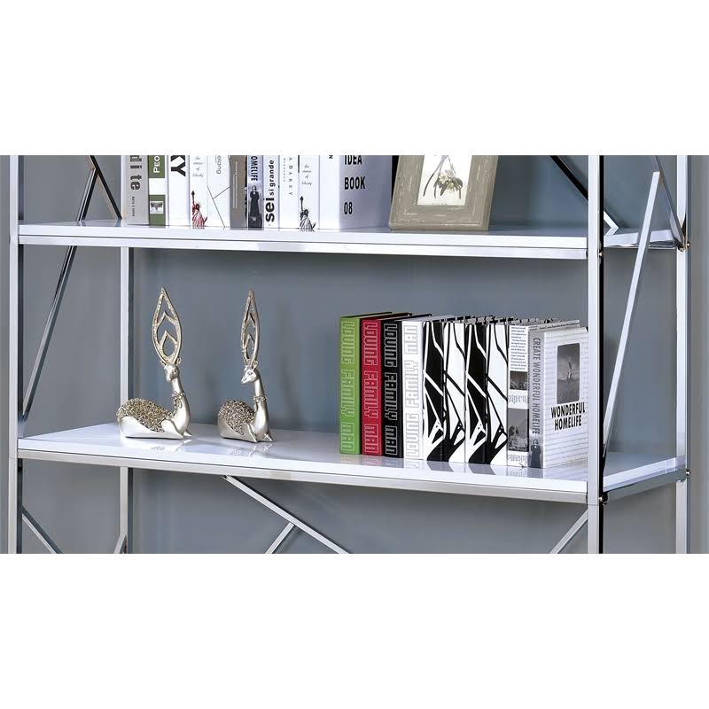 Chrome and White 4 Shelf Wood Bookcase G83146