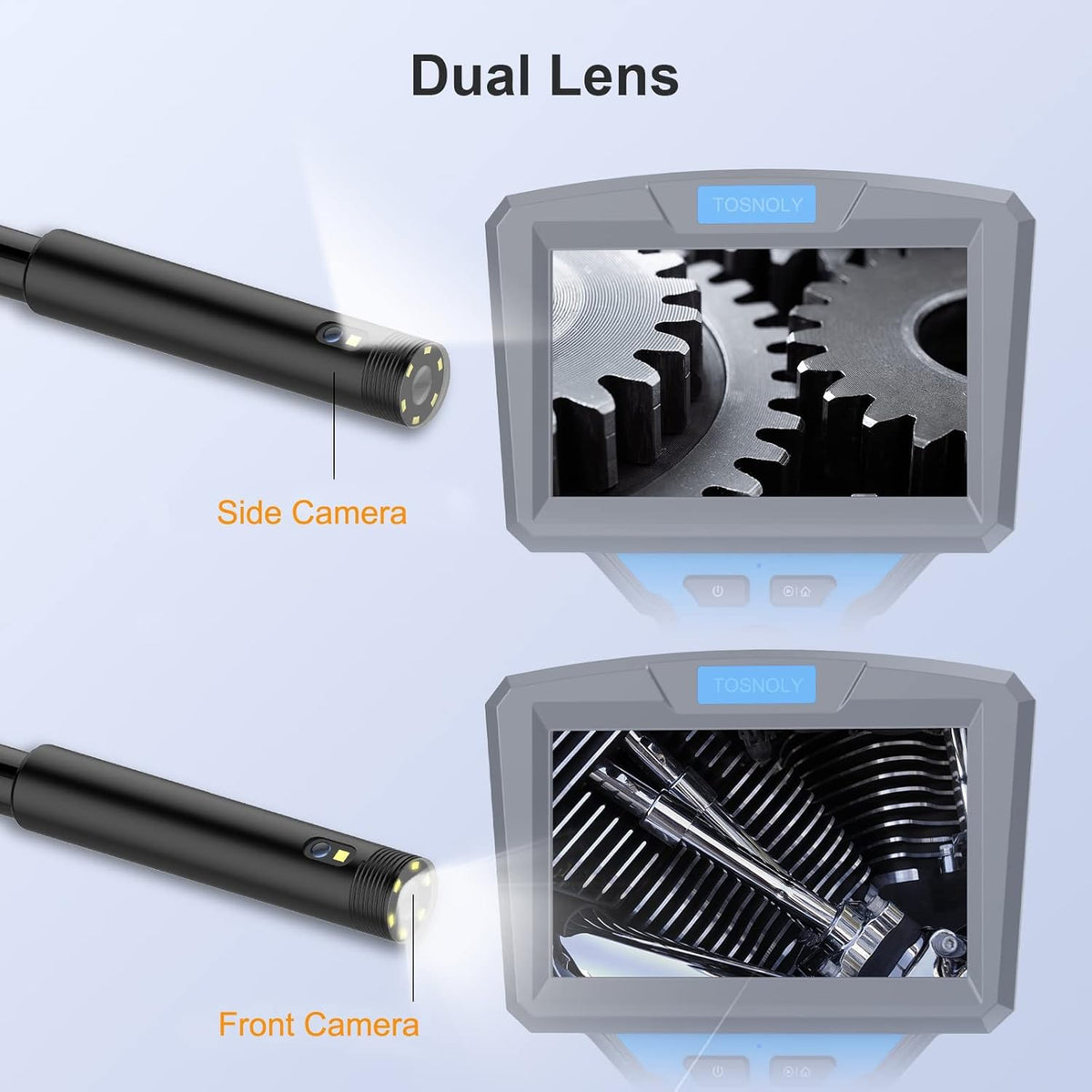 5mm Dual Lens Endoscope with 5 inch Monitor 16.5ft Flexible Cable IP67 Waterproof J464