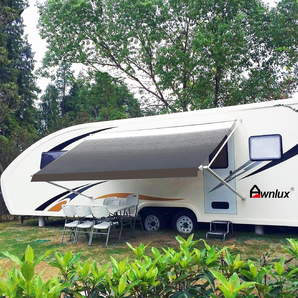 Black Ombre White 10' Vinyl RV Awning Fabric Replacement with Press Plate & Pull Strap Z83964