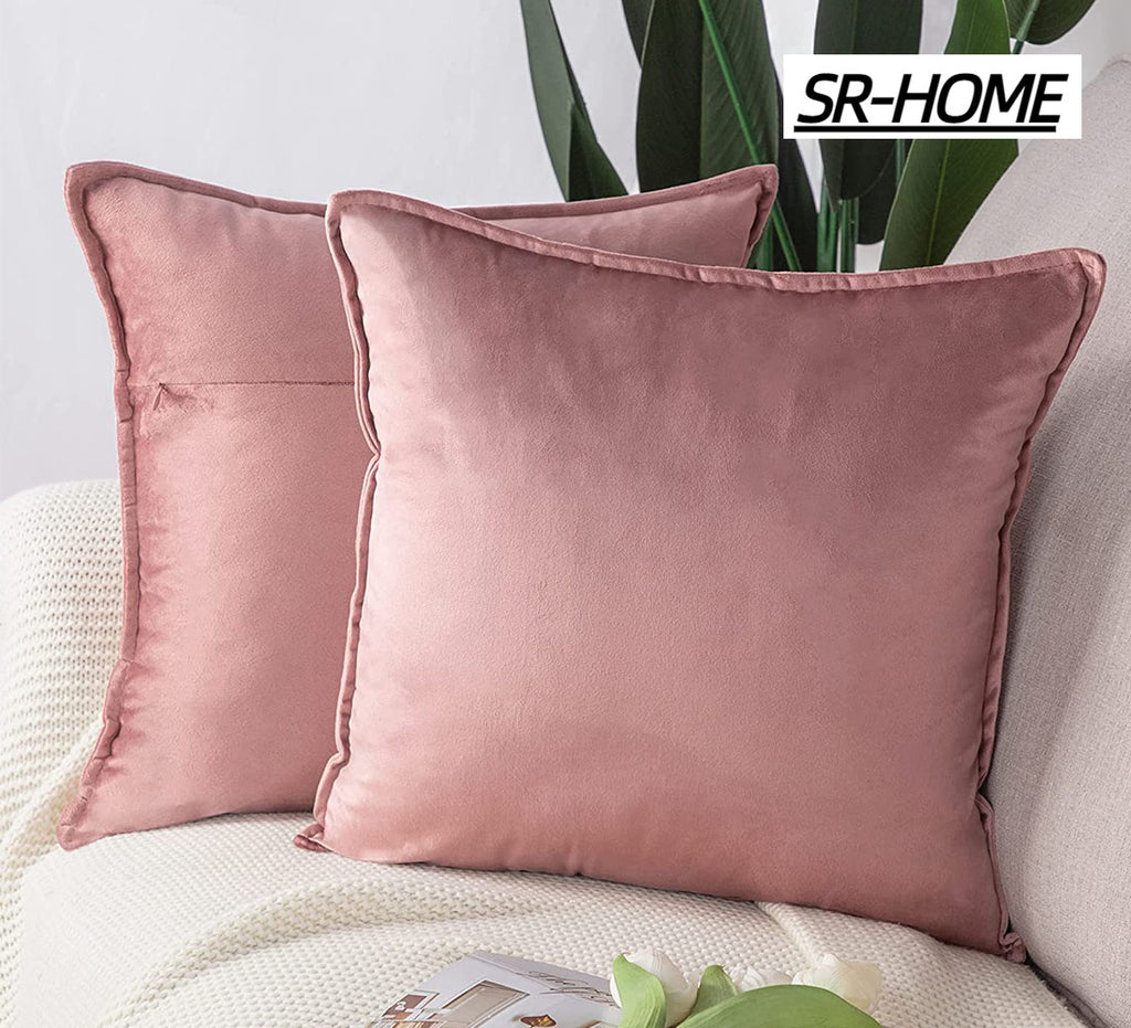 Set of 2 Velvet Decorative Throw Pillow Covers Square with Fringe Cushion Case N513