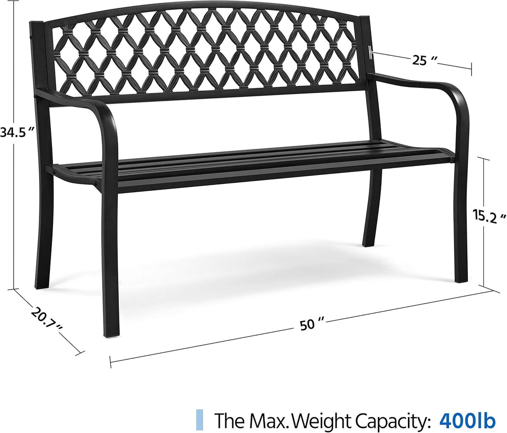 Black Cast Iron Steel Garden Bench with Armrests E899