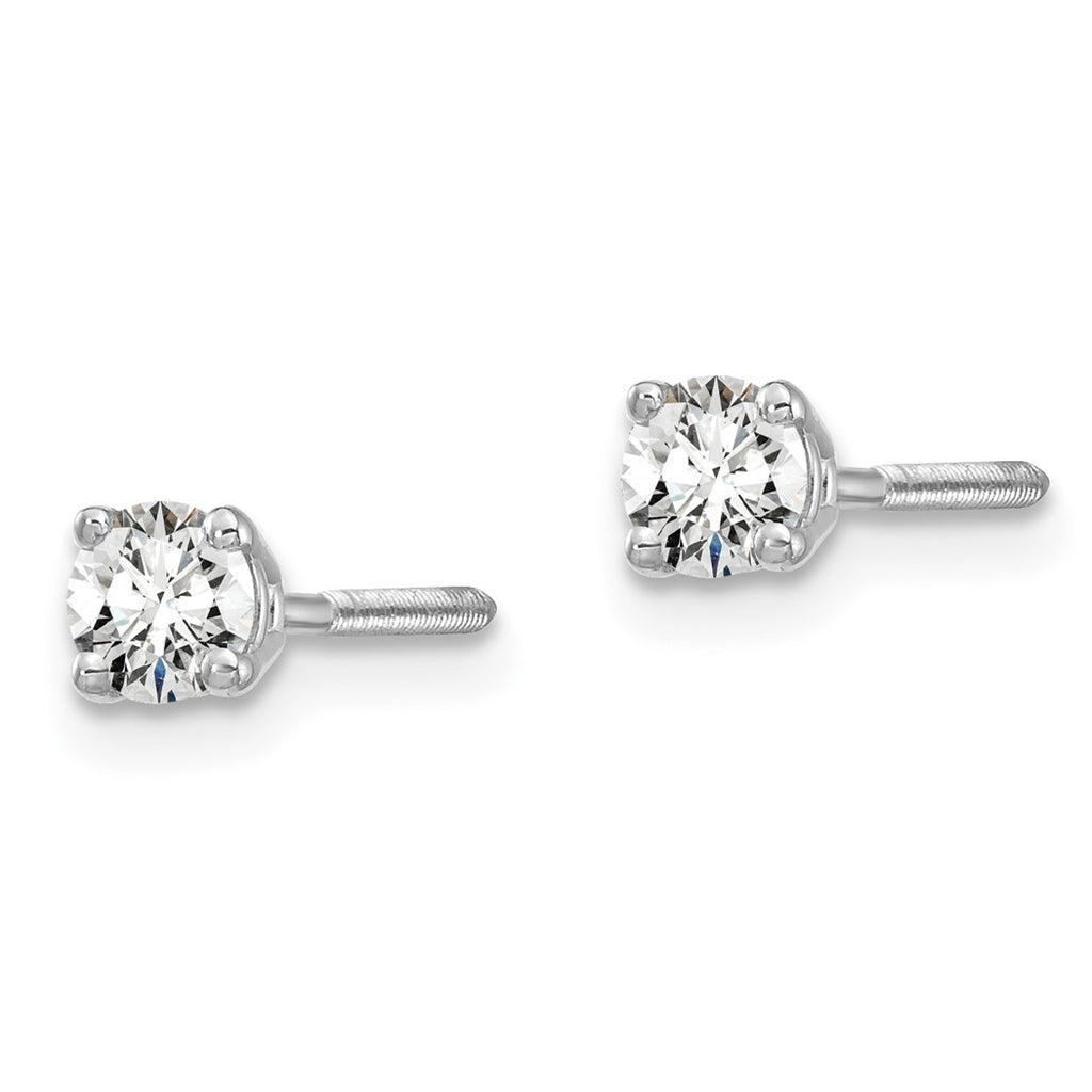 14k White Gold 1/5 Carat Total Weight Round Lab Grown Diamond Screw Back Stud Post Earrings E5670