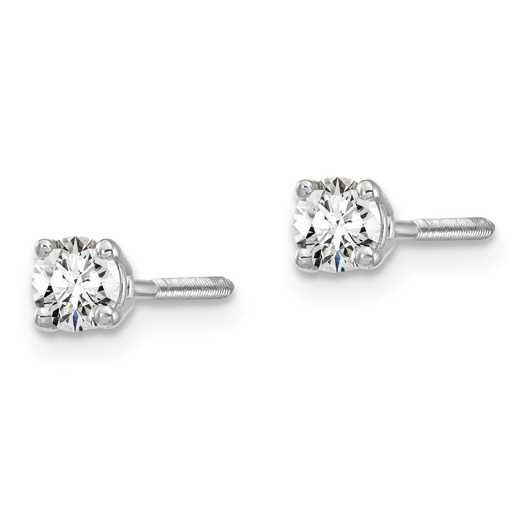 14k White Gold 1/5 Carat Total Weight Round Lab Grown Diamond Screw Back Stud Post Earrings E5670