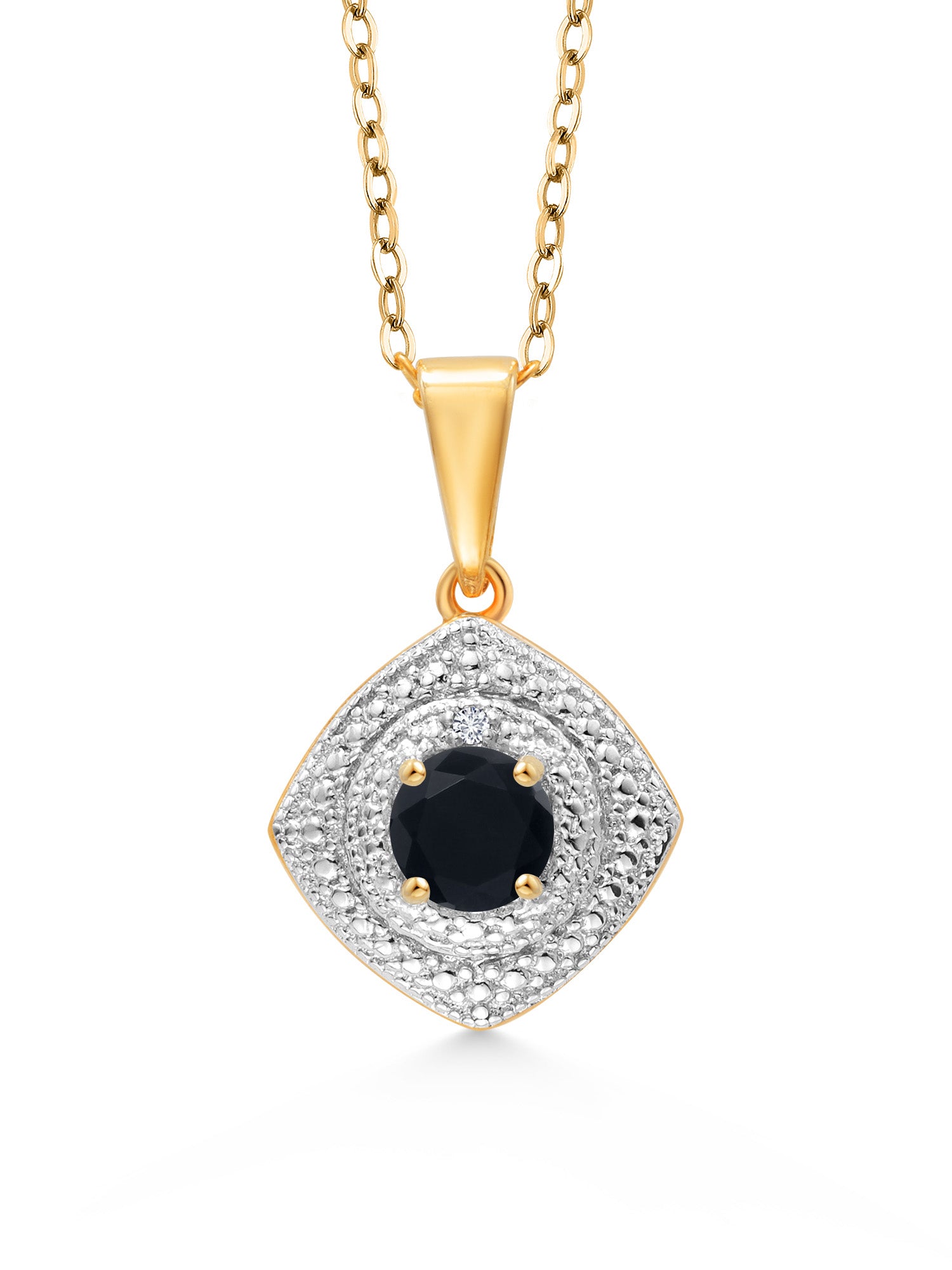 0.48 Ct Black Onyx White Diamond 18K Yellow Gold Plated Silver Pendant with Chain W432464