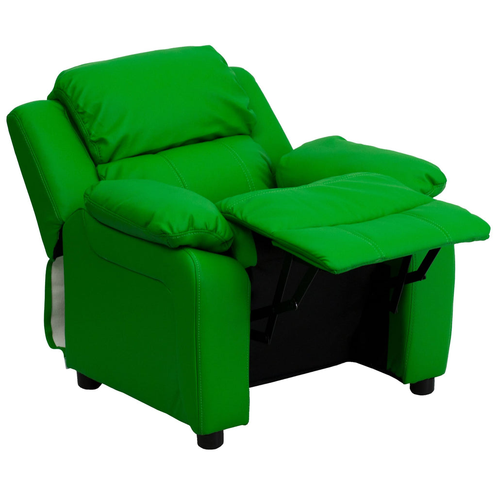 Orange Vinyl Kids Recliner with Storage Arms W4231