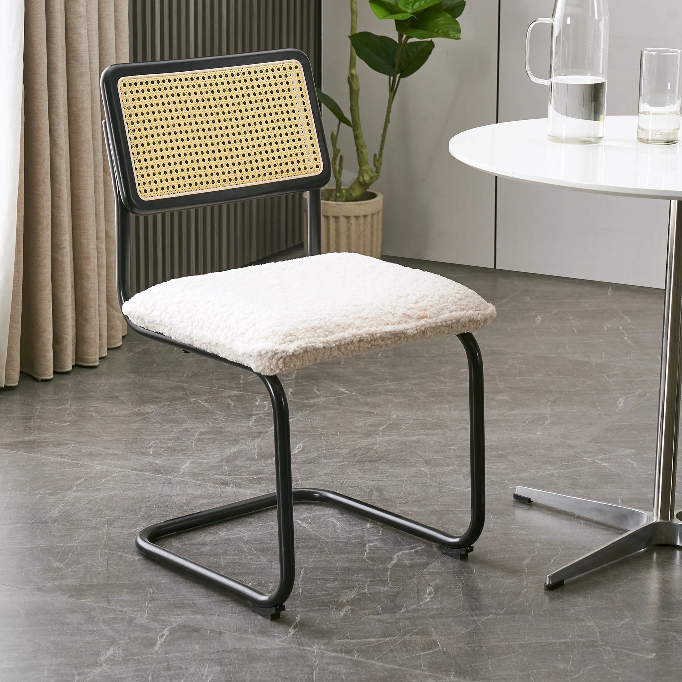 Faux Leather Rattan Dining Chairs Set of 2 with Metal Legs O570986