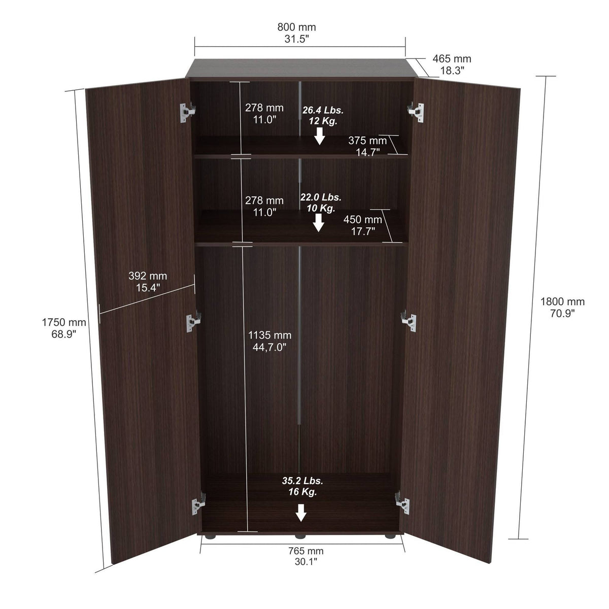 Two Door Espresso Wardrobe Armoire T7423
