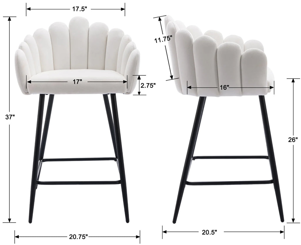 White Velvet Bar Stools Set of 2 with Metal Legs O7712