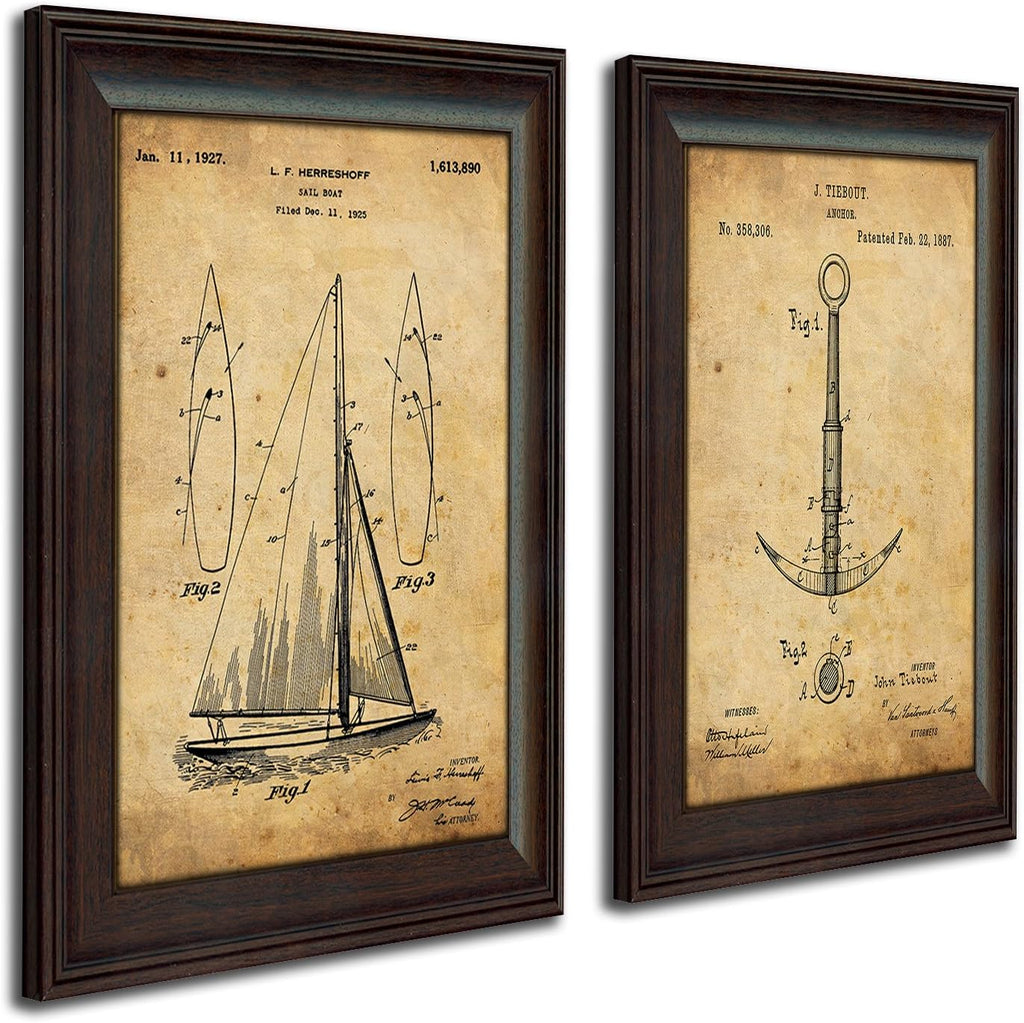 Vintage Patents Sailboat Anchor 2pc Set E4014