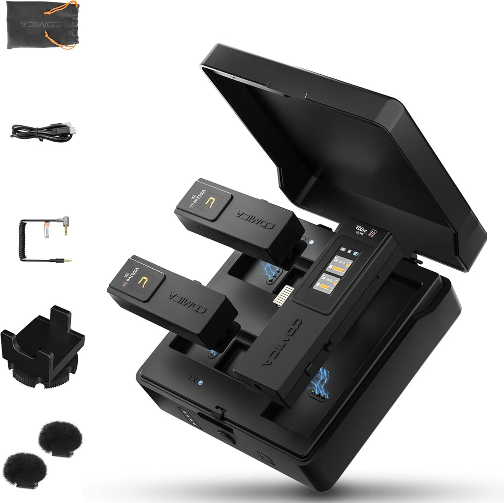 Wireless Lavalier Microphone, 2.4G Dual Wireless Microphone System with Charging Case (Black) K19608