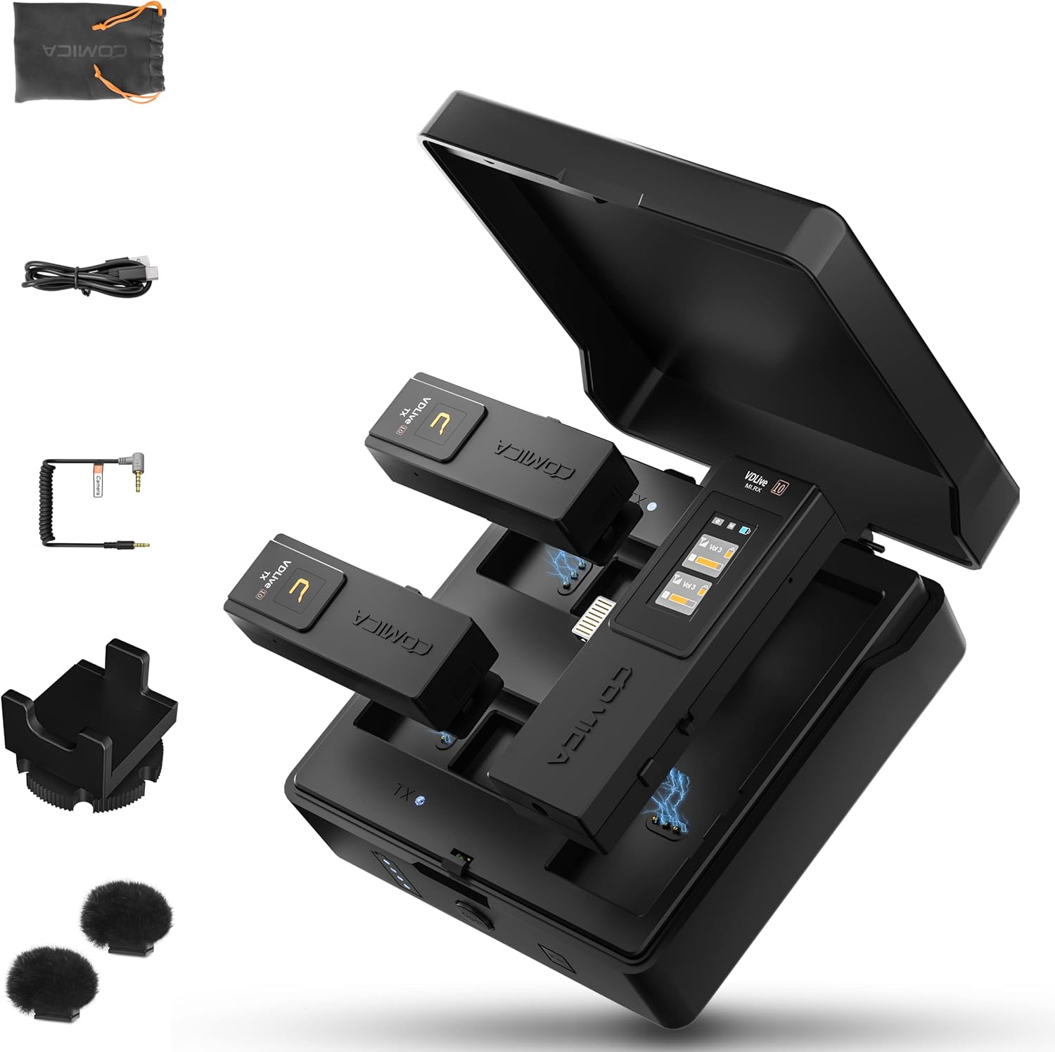 Wireless Lavalier Microphone, 2.4G Dual Wireless Microphone System with Charging Case (Black) K19608