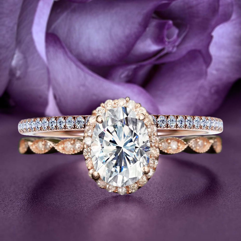 Art Deco Oval Cut Moissanite Engagement Ring in 10k Rose Gold O55096