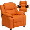Orange Vinyl Kids Recliner with Storage Arms W4231