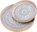 Set of 2 Round Wooden Serving Trays with Handles I153