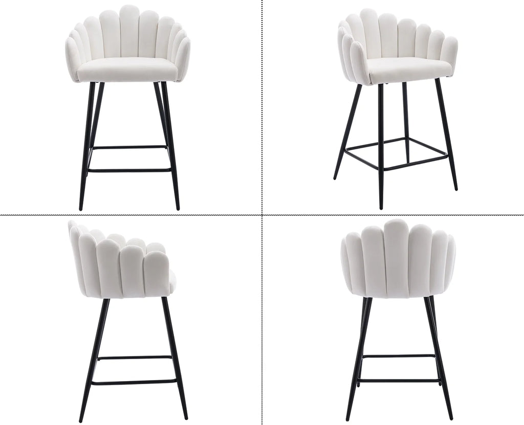 White Velvet Bar Stools Set of 2 with Metal Legs O7712