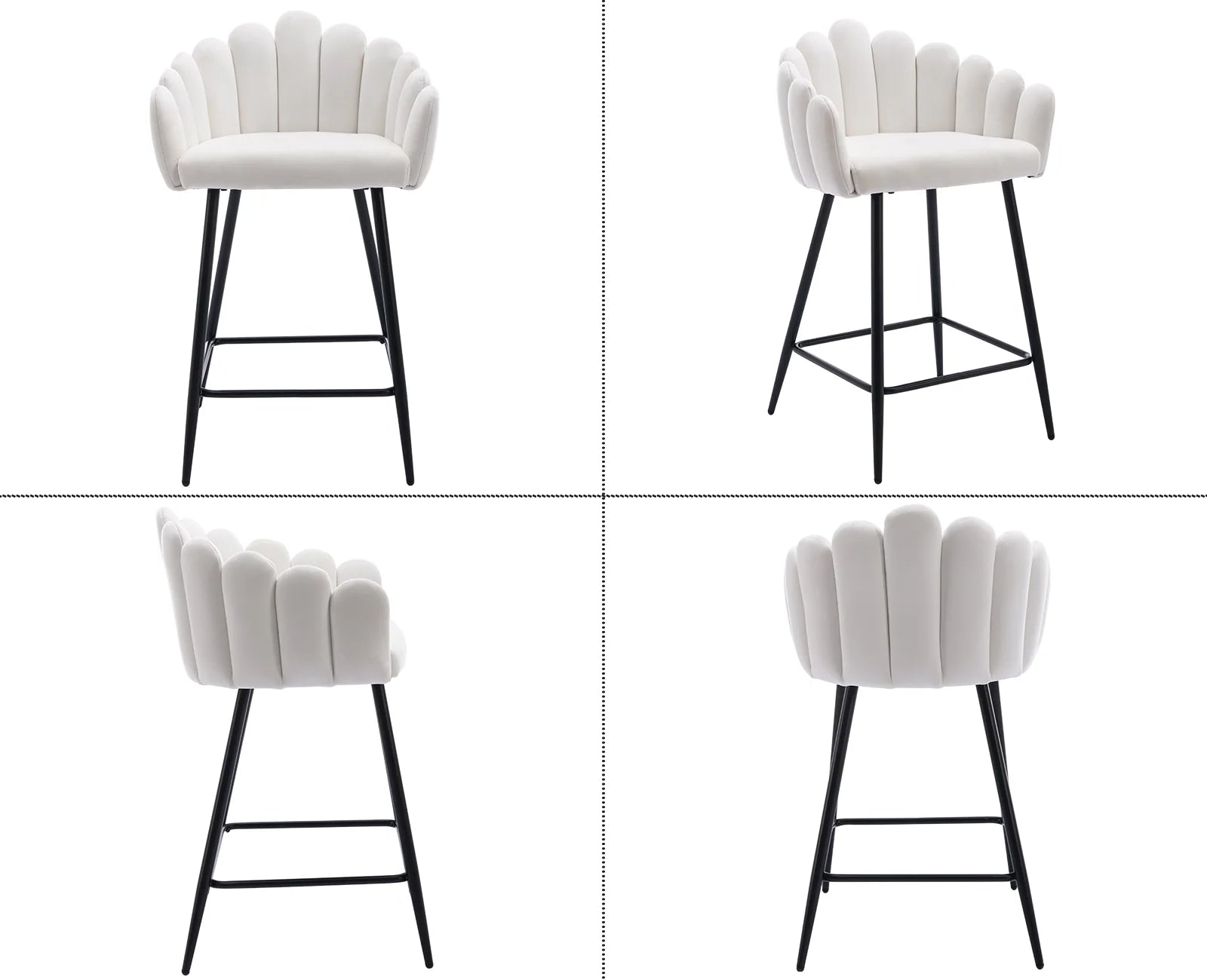 White Velvet Bar Stools Set of 2 with Metal Legs O7712