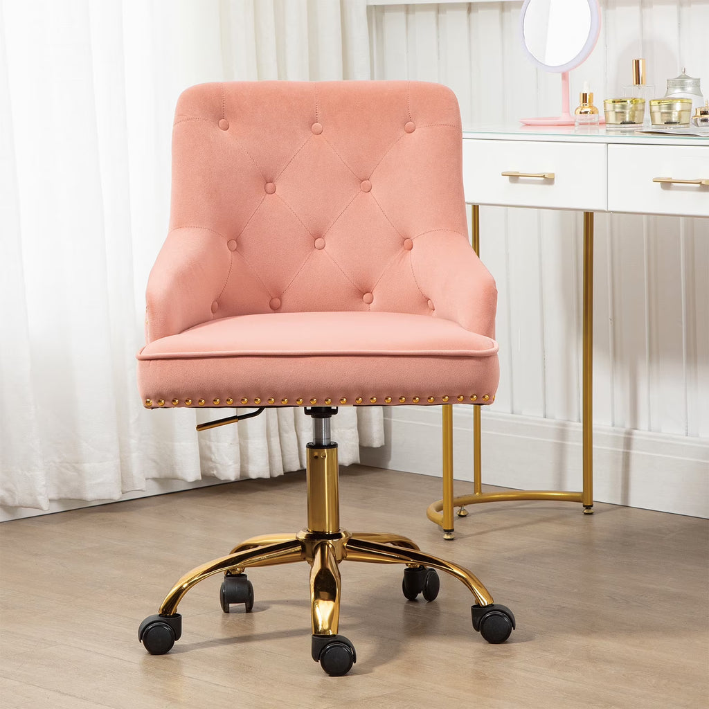 Velvet Vanity Chair with Tufted Button, Swivel Height-Adjustable Seat M853