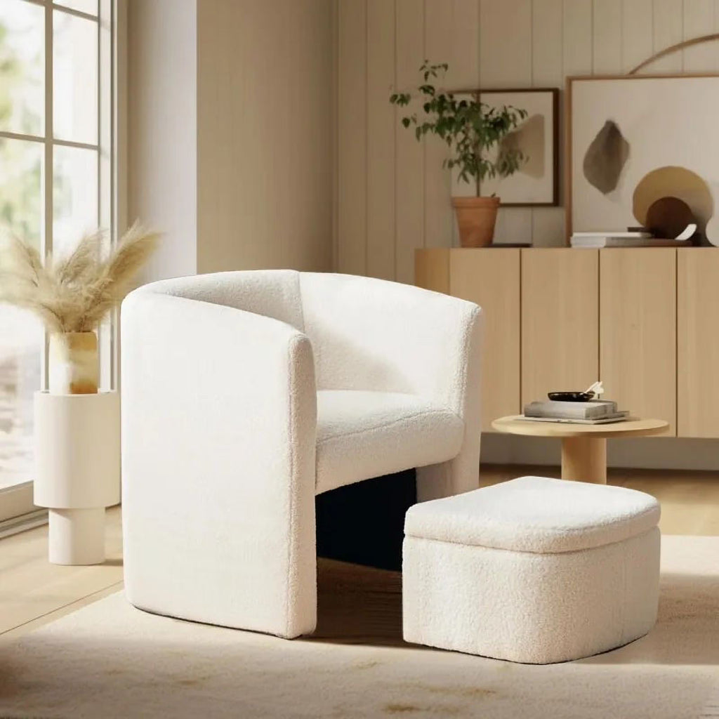 Sherpa Barrel Chair with Storage Ottoman T864167