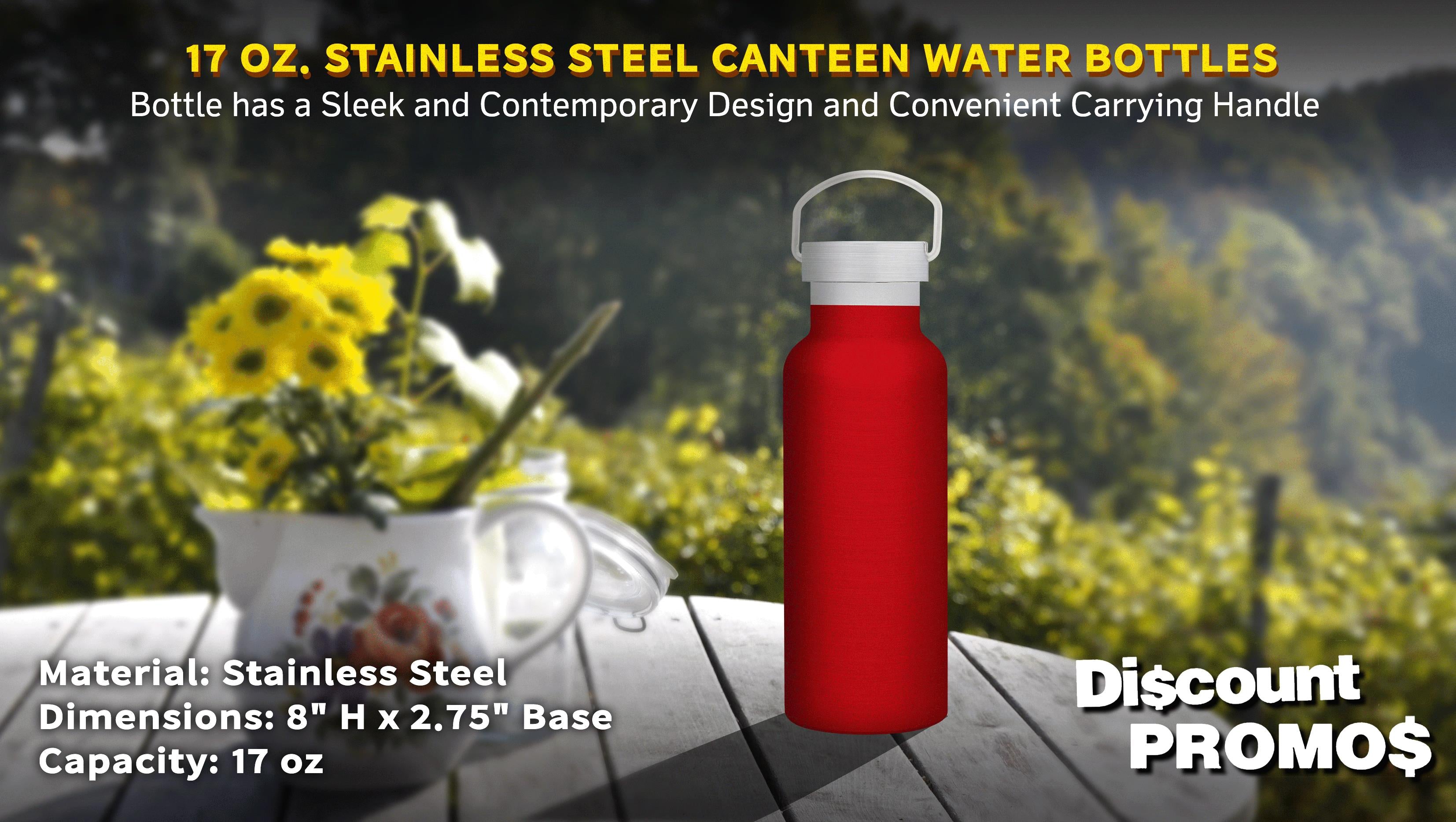 Red 17 oz Stainless Steel Canteen Water Bottles Set U491060