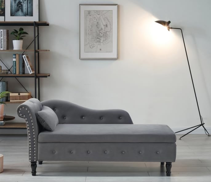Orange Upholstered Chaise Lounge Chair with Pillow Solid Wood G7993
