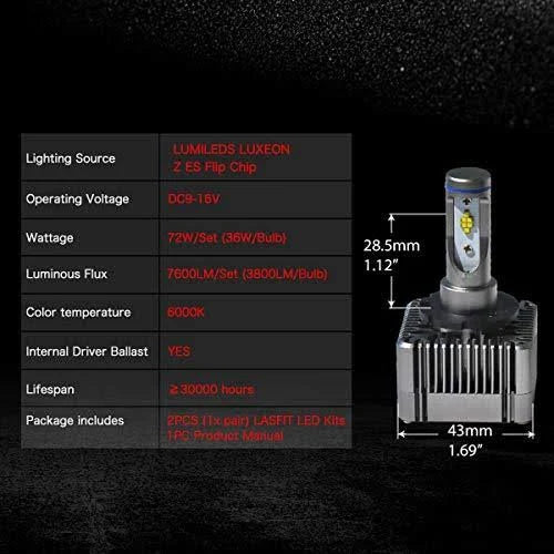 LED Headlight Bulbs 72w 7600Lm 6000K Cool White 2PCS Z466