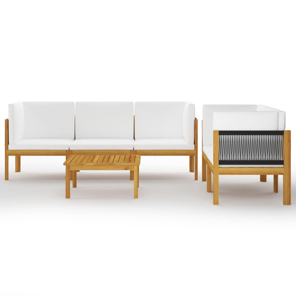 6 Piece Acacia Wood Patio Lounge Set with Cream White Cushion K4926