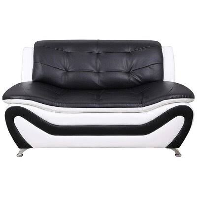 Black/White Faux Leather Armless Loveseat W4113