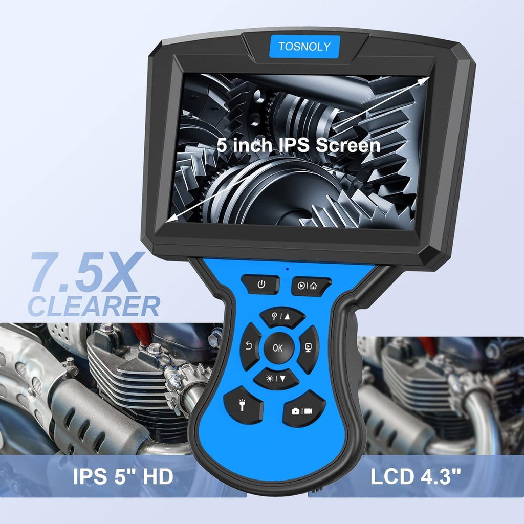 5mm Dual Lens Endoscope with 5 inch Monitor 16.5ft Flexible Cable IP67 Waterproof J464