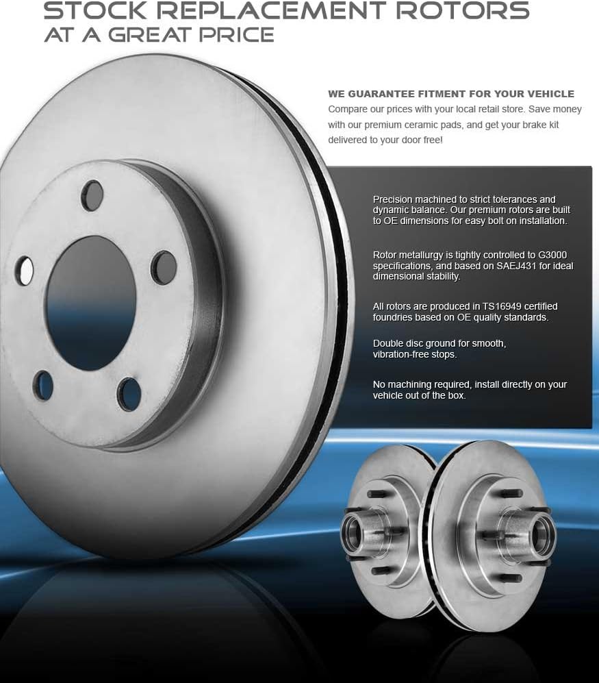 Premium OE 5 Lug Brake Disc Rotors + Ceramic Brake Pads + Clips J13916