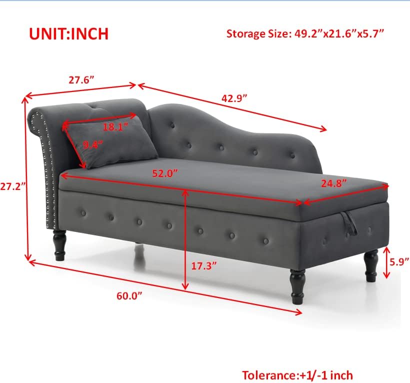 Orange Upholstered Chaise Lounge Chair with Pillow Solid Wood G7993