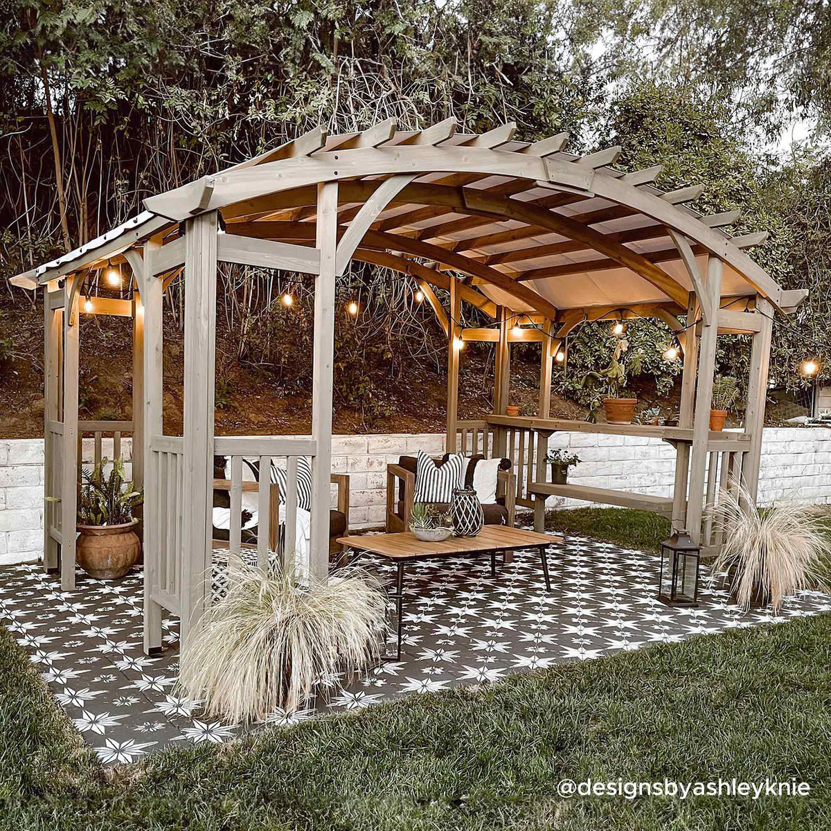 10 x 14 ft Light Grey Cedar Wood Arched Pergola with Canopy N87773