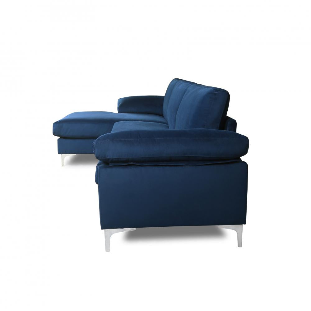Blue Velvet L-Shaped Sectional Sofa with Metal Legs N29758