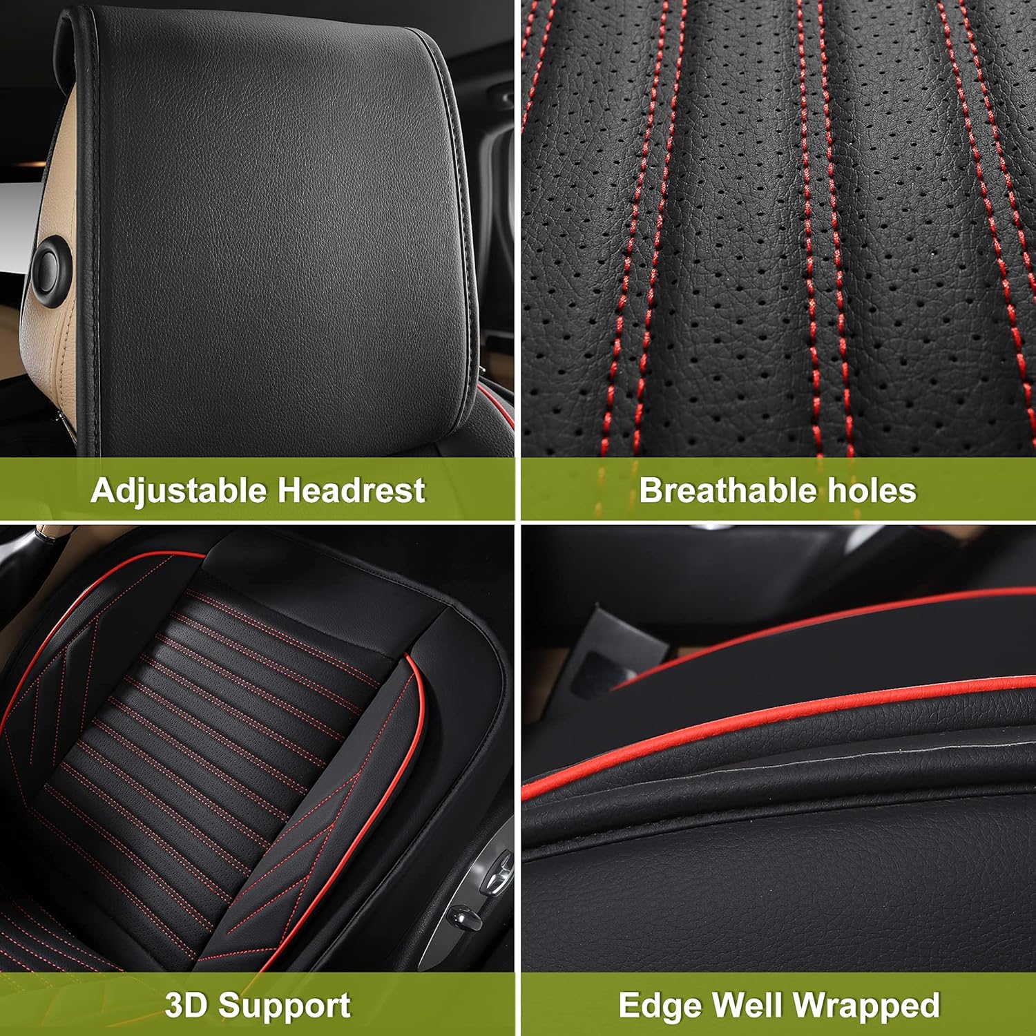 Leather Car Seat Covers, Front Pair, Black&&Red P820
