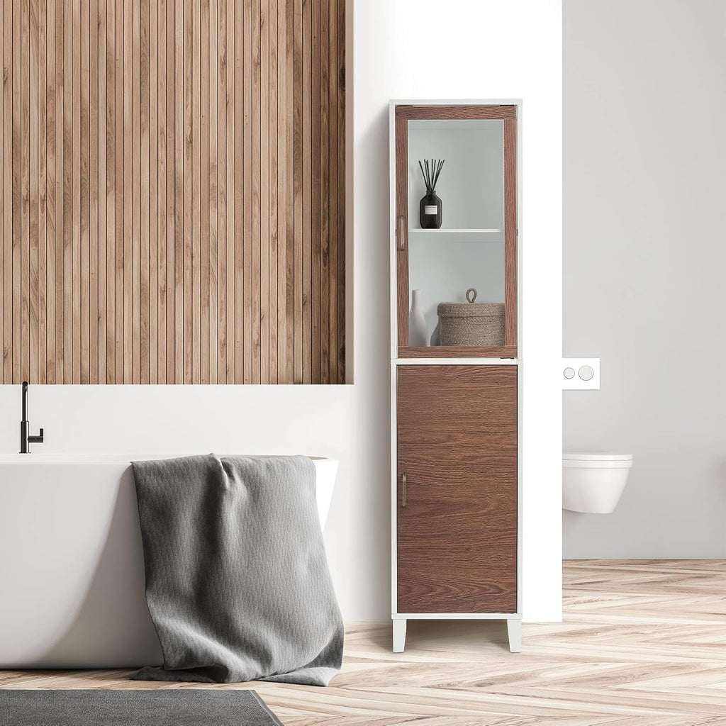 White Natural Wood Bathroom Linen Cabinet S94178