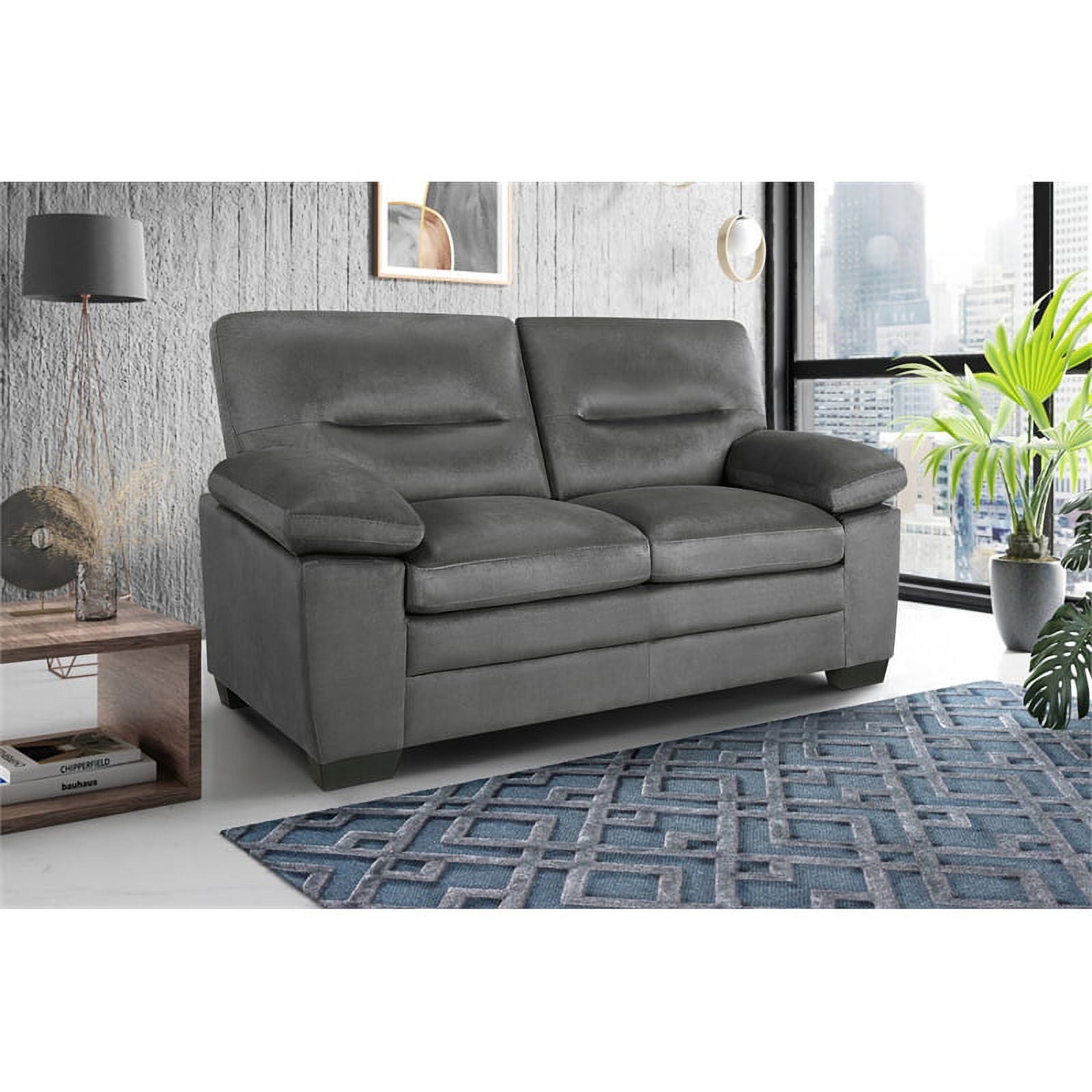 Dark Gray Textured Fabric 2-Piece Upholstered Sofa Set I624083