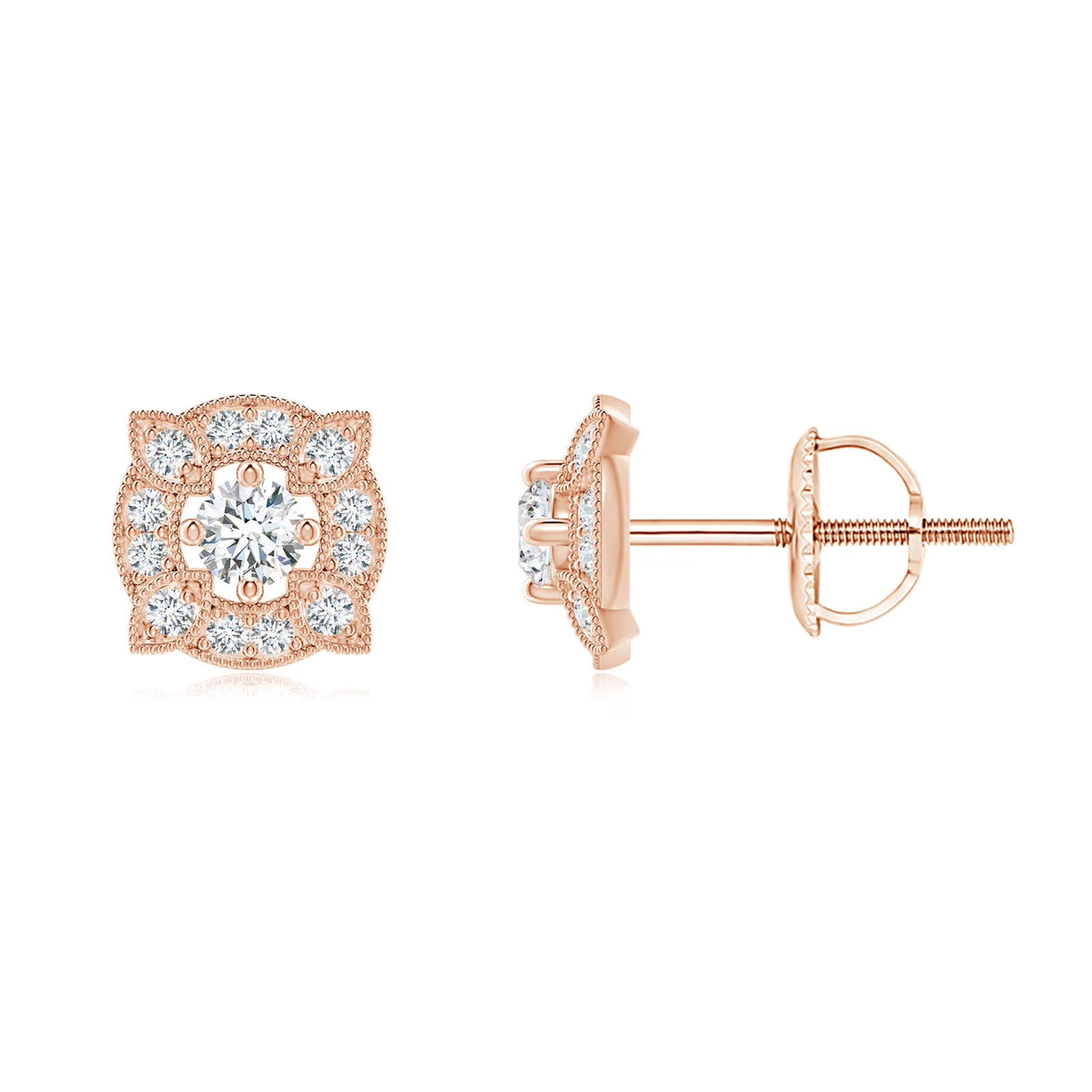 14K Rose Gold Diamond Stud Earrings K8632