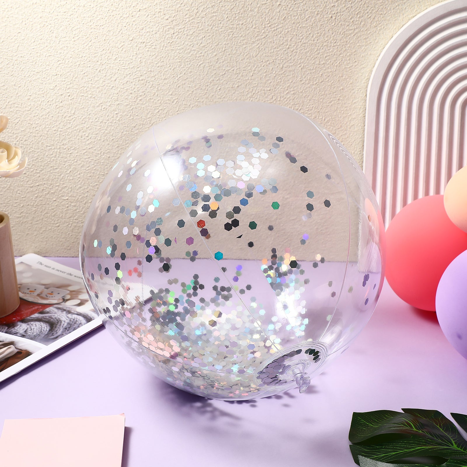 2 Pcs Glitter Confetti Inflatable Beach Balls with Air Pump V573539