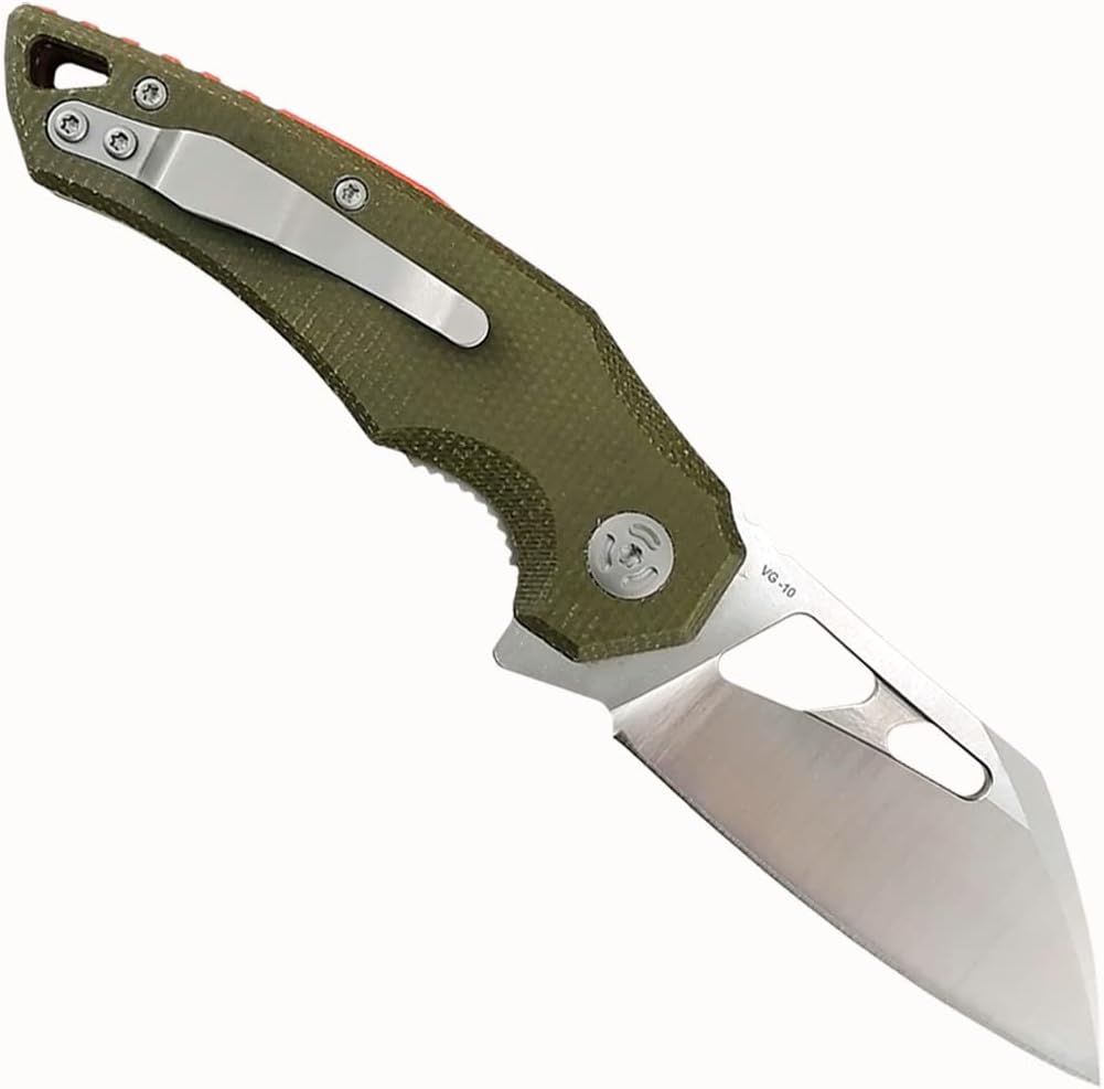 OD Green Folding Pocket Knife VG10 Stainless Steel 2.75 Blade Wharncliffe Textured G10 Scales Liner Lock Flipper T5501