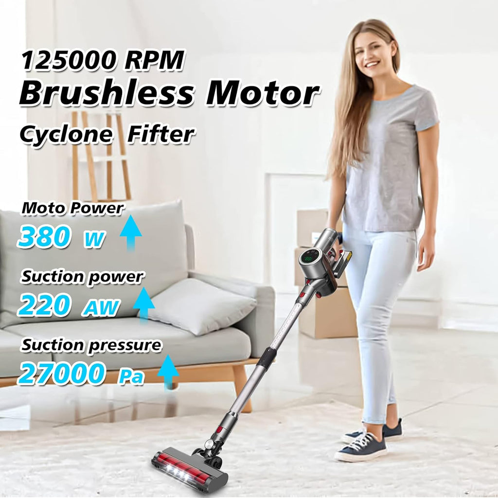 Cordless Stick Vacuum Cleaner with 2 Batteries, 27KPa Brushless Motor, LED Display B848538