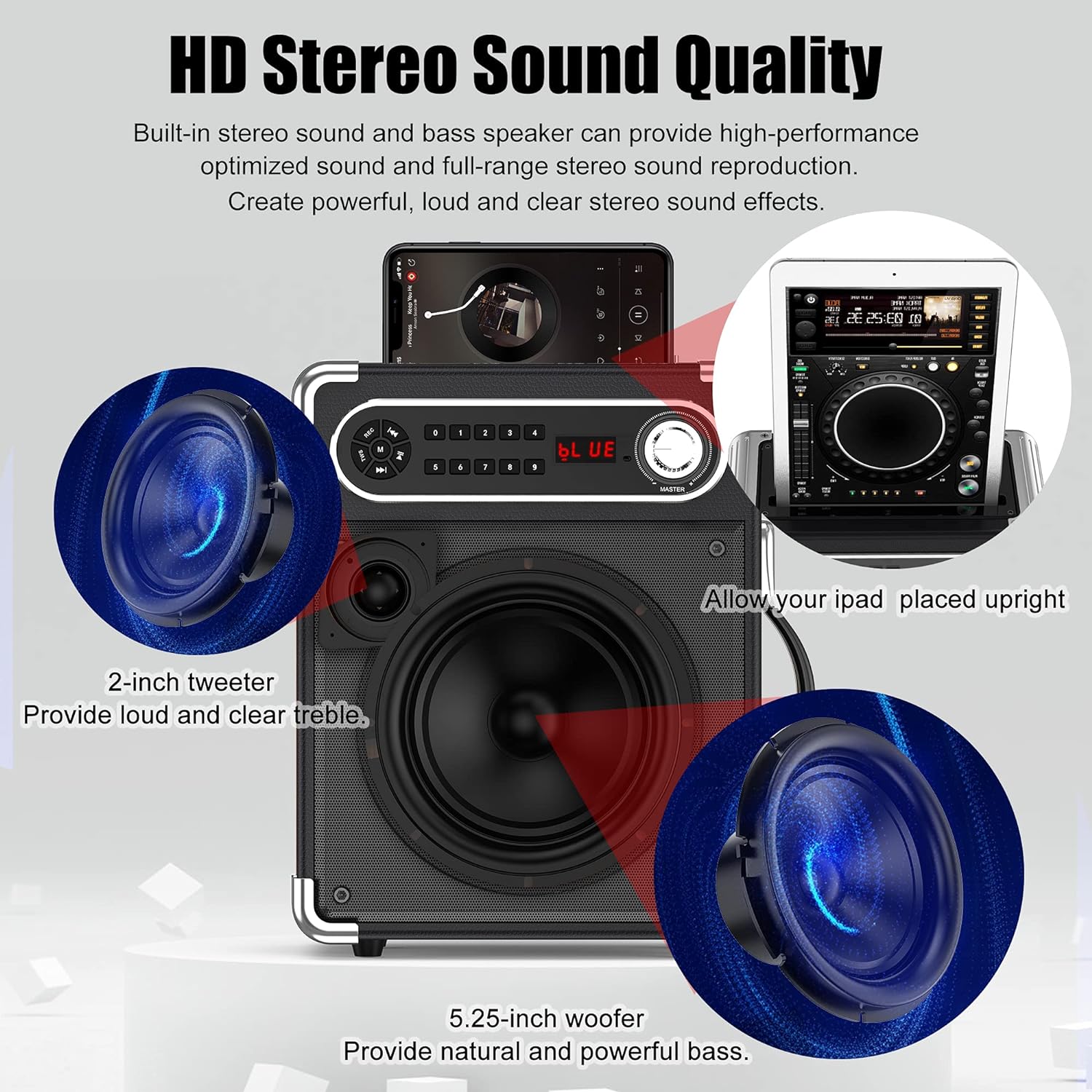 Bluetooth Speaker with Two Wireless Microphones, Portable Pa System with LED Lights A128